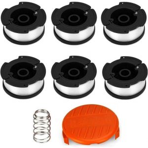 Eletek Lot de 6 bobines de fil pour coupe-bordure Black & Decker - Fil en nylon - Longueur 9 m - Diamètre 1,65 mm - Avec 1 capuchon et 1 ressort pour coupe-bordure Black & Decker - Neuf