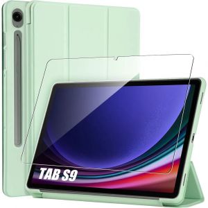 Coque + Verre Trempé Pour Samsung Galaxy Tab S9 (11 Pouces) Etui Housse Vert Antichoc Fonction Support Veille-Réveil - E.F.Connection - Neuf