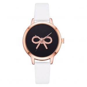 Montre-Bracelet A Quartz Decontractee Lvpai Pour Femme, En Alliage, Avec Noud Papillon, Cadran Rond Noir (Blanc) - Neuf