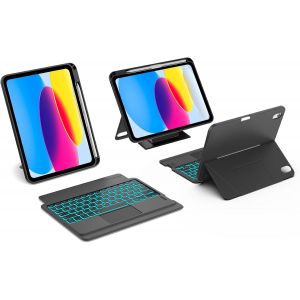 Étui Clavier Pour Ipad 10 Ème Génération 10.9"" 2022 Et Ipad A16 11e Génération 2025 11"", Clavier Avec Pavé Tactile Détachable Ultraléger Magnétique Diy Rétroéclairé 7 Couleurs Azerty, Noir[Z1123] - Neuf