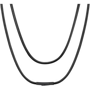 Tianyi-Collier Cordon Cuir Chaine Homme Pour Pendentif Noir Corde Cire Tressé Avec Fermoir Noir Acier Inoxydable Largeur 2mm/3mm Longueur 40cm-75cm Chaîne Femme Véritable Chaîne Garçon - Neuf