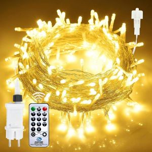 Jgd-Guirlande Lumineuse Extérieure 23m 200led, Blanc Chaud 8 Modes Avec Télécommande Minuterie Étanche Pour Arbres De Noël Fête Jardin - Neuf