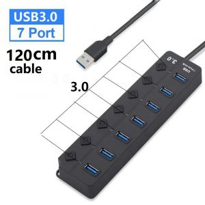 KALPZ-Répartiteur Usb Hub 3.0 Multiprise, Haute Vitesse, 7 Ports, 5Gbps, Adaptateur D'Alimentation Avec Interrupteur, Câble Long Avec Plusieurs Hub D'Extension,,7-P All 3.0 120Cm - Neuf