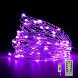 Trahoo-Guirlande Lumineuse Led Aliment&eacute;e Par Usb - 8 Modes Avec Minuterie Et T&eacute;l&eacute;commande - Pour Maison, Chambre &Agrave; Coucher, F&ecirc;te D'anniversaire, Mariage, No&euml;l, Festival (10 M, 100 Led, Violet) - Neuf