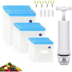 Sacs Sous Vide 15 Pcs Sacs De Stockage Des Aliments Sous Vide S Avec 1 Pompe &Agrave; Main, 4 Clips D'&eacute;tanch&eacute;it&eacute; Et 4 Clips Sous Vide Pour Le Stockage Des Aliments - Neuf