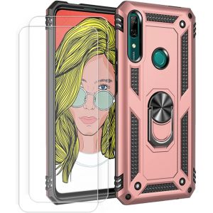 Kal-Kompatibel Coque Huawei P Smart Z,Etui + Verre Trempé[2 Pièces] Magnétique Support Armure Robuste Antichoc Silicone Tpu 360 Degré Cas De Téléphone De Voiture Bumper-Or Rose - Neuf