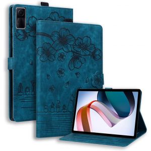 Tablette Coque pour Xiaomi Redmi Pad 10.6 Pouces 2022 &Eacute;tui PU Cuir &agrave; Rabat Magn&eacute;tique Support Protection Tablette Housse pour Xiaomi Redmi Pad 10.6"" Coque,Bleu Fleurs de Cerisier et Chat - Neuf