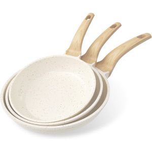 Jexnovashop-Ensemble De Po&ecirc;les Antiadh&eacute;sives, 3 Pi&egrave;ces &iquest; Po&ecirc;les En Granit De 20/24/30 Cm, Compatibles Induction, Saines Et Durables, Id&eacute;ales Pour Les Omelettes Et La Cuisine Quotidienne, Blanc - Neuf