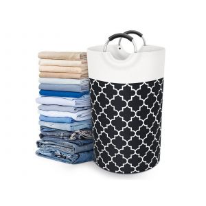 Panier &agrave; linge pliable 82 L avec poign&eacute;es - Noir - Neuf