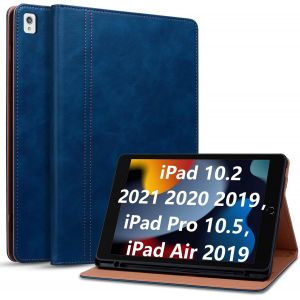 Coque pour iPad 10.2&iquest; 2021/2020/2019 (9&egrave;/8&egrave;/7&egrave; G&eacute;n&eacute;ration), &Eacute;tui pour iPad Air 3/Pro 10,5 Tablette avec Porte-Stylet et Support Etui en Cuir PU Housse de Protection,Bleu - Neuf