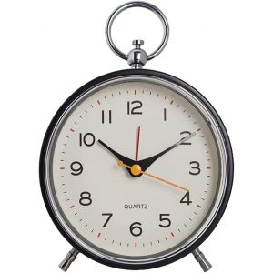 Réveil analogique silencieux, réveil matinal, réveil de chevet, petit réveil sans tic-tac à piles, réveil de voyage avec alarme lumineuse pour voyage, chambre, bureau (noir) - Neuf