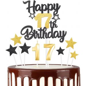 Lot De Bougies Noires Et Dorées Pour Gâteau D'anniversaire 17 Ans-Bougies Dorées Pour Décoration De Gâteau D'anniversaire De Mariage-Bougies Dorées Pour Filles Et Garçons-Pour Fête - Neuf