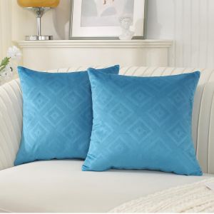 ERYI-Housse Coussin 60X60 En Velours Côtelé Motif Housses Pour Coussin Lombaire Fauteuil Canapé Scandinave Avec Fermeture Eclair Invisible Lot De 2 Sans Oreiller, Coussin Bleu - Neuf