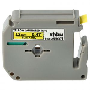 vhbw Ruban remplacement pour Brother M-K631 pour imprimante d'étiquettes 12mm Noir sur Jaune - Neuf