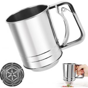 Tamis &Agrave; Main En Acier Inoxydable Pour Farine Et Sucre Glace - Tamis Fin &Agrave; Deux Couches 13x9,7x10 Cm - Poids 170 G - Id&eacute;al Pour &Eacute;goutter Et A&eacute;rer La Farine - Neuf