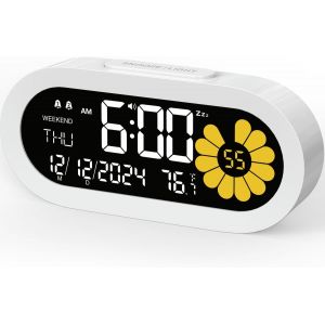 KAL-Réveil Numérique Pour Chambre À Coucher : Double Alarme, Écran Lcd Va Avec Secondes, Répétition De 9 Minutes Et Mode Week-End, 3 Luminosités, 4 Alarmes Et 3 Niveaux De Volume - Neuf