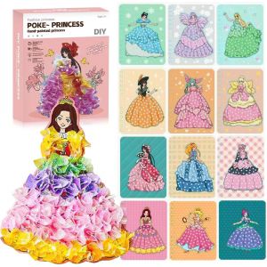 KALANKA-Poke Art DIY Toys,Jouets de Bricolage Art de Poke,Kit d'art Poke pour Enfants,Habillage de princesse Dress-Up Autocollant DIY Activites Manuelles,Creative Puncture Painting pour Filles - Neuf
