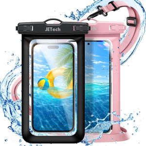 KALANKA-Pochette Étanche pour Téléphone, Lot de 2 Coque pour iPhone 16e 16 15 14 13 Pro Max Plus, pour Samsung Galaxy S25 S24 Ultra et Autres Jusqu'à 7,2 Pouces, avec Lanière (Noir+Rose) - Neuf