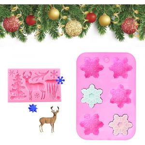 Tianyi-2pcs Moules Silicone De Noël - Flocon De Neige Et Cerf, Moule Antiadhésif Pour Bonbon, Rose, Chocolat, Bougie, Savon Et Gâteau - Neuf