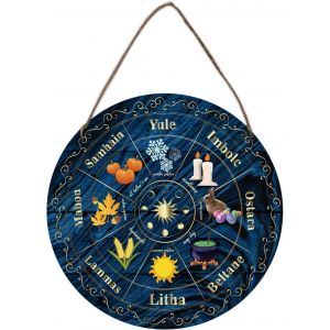 Wheel Of The Year Panneau Mural En Bois,30 Cm Sabbats Norse Pagan Sign Sorcière Rune Bois Gravé Planche Wiccan Holidays,Calendrier Wicca Signe Céleste Décor Signe De Noël Fait Main Vintage - Neuf