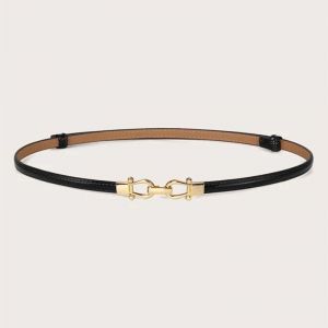 Ensemble De 2 Fines Ceintures En Cuir Pour Les Femmes Jusqu'&agrave; 94 Cm Avec Boucle D'or - Neuf