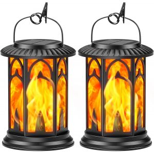 Lampe Solaire Exterieur Jardin Suspendue, 2 Pièces Lanterne Solaire Exterieur Avec Effets De Flammes Réalistes, Ip65 Étanche Lumiere Solaire Exterieur Pour Terrasse Pelouse Balcon Deco Jardin - Neuf