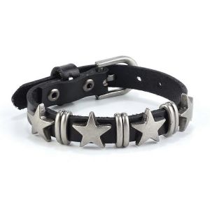 Punk Bracelets En Cuir Avec Des Strass Et De Clous Pour Les Hommes Et Les Femmes, Noir Gothique Bracelet Manchette Avec La Star De La Conception - Neuf