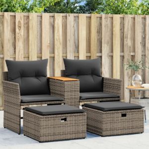 Prolenta Premium - Canap&eacute; De Jardin 2 Places Avec Tabourets Gris R&eacute;sine Tress&eacute;e - Neuf