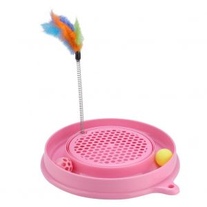 Hjlian Planche A Gratter Ronde En Plastique Pour Chat Turbo, Avec Boule, Plumes, Clochettes, Griffes (Rose) - Neuf