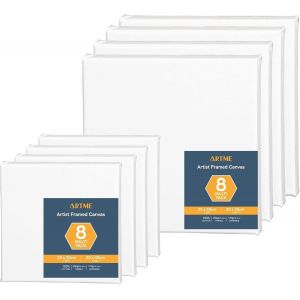 Toile À Peindre Pré-Étirée 8pcs (24x30cm -4pk,30x40cm -4pk)-Toile Encadrée D'artiste/280gsm/100% Coton/Triple Apprêt/Sans Acide/Grain Moyen/1.7cm Acrylique/Huile - Neuf