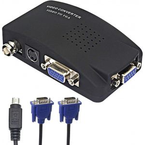 Convertisseur Bnc À Vga, Entrée S-Video Bnc À Sortie Vga Adaptateur Pour Caméra De Surveillance Vidéo Pc Moniteur Ordinateur Portable Dvr Tv - Neuf