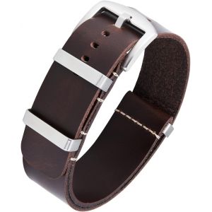 Eryi-Bracelets De Montres En Cuir Remplacement Bracelet Pour Montre En Cuir Huilé Crazy Horse 18mm 19mm 20mm 21mm 22mm 24mm Bracelets En Une Seule Pièce Pour Homme Et Femme Avec Boucle Argent/Noir - Neuf