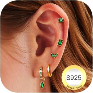 Kal-Paires Boucles D'oreilles Femme Argent 925 Plaqu&eacute;e Or 14k Cr&eacute;oles Argent Boucles D'oreilles Zircon Piercing Oreille Cartilage Petites Boucles D'oreilles Femme Or Pour Piercings Multiples - Neuf