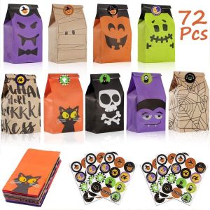 Tianyi-72pcs Halloween Sac De Bonbons Et 72 Pcs Autocollant Halloween,Sacs-Cadeaux Sachet Papier Alimentaire Pour Bonbons, Biscuits, Noix,Halloween Decoration - Neuf