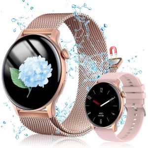 Montre Connect&eacute;e Femme Homme(1,43"" Amoled-Display, 2 Bracelets De Montre, &Eacute;tanche Ip68) Num&eacute;rotation Fonction D'Appel Montre Sport, App Notification, Spo2, Heart Rate For Ios Android (Rose) - Neuf