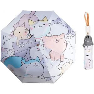 Parapluie Pliable Automatique Pour Enfants Avec Motif De Chat, Solide, Coupe-Vent Et R&eacute;sistant Aux Uv, Parapluie De Voyage Compact Pour Filles Et Gar&ccedil;ons, Comme Sur L'image, Taille Unique - Neuf