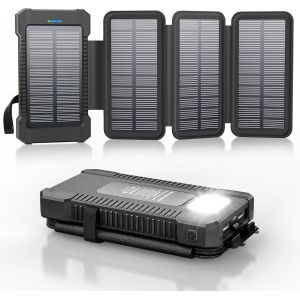 JGD-Chargeur Solaire 26800 mAh avec 4 Panneaux Solaires, Batterie Externe Solaire &eacute;tanche avec Charge Rapide USB-C 18W pour T&eacute;l&eacute;phones Portables, Tablettes, Ordinateurs. - Neuf