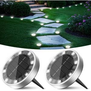 Tianyi-Lampe Solaire Au Sol Lot De 2, Lumiere Solaire Exterieur Jardin 8 Led, &Eacute;tanche Spot Solaire Ext&eacute;rieur Pour Chemins All&eacute;e Pelouse Terrasse Cour Piscine[Blanc Froid] - Neuf