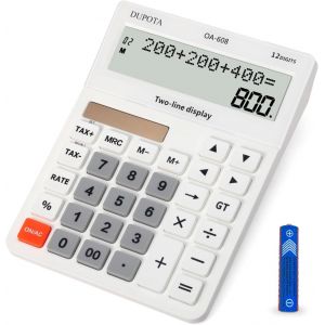 OA-608 Calculatrice de bureau grand &eacute;cran avec &eacute;cran LCD &agrave; 12 chiffres 2 lignes, double &eacute;nergie solaire et batterie, calculatrice comptable avec fonction taxe et contr&ocirc;le pour le bureau, la - Neuf