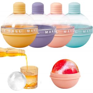 Kalanka-4 Pi&egrave;ces Bac A Glacon, Bac &Agrave; Gla&ccedil;ons Avec Couvercle, Boules De Glace Sphere En Silicone Avec Couvercle, Moule &Agrave; Gla&ccedil;ons Boule, Pour Glace, Whisky, Cocktail, Jus - Neuf