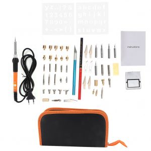 Ensemble de 52 stylos a bois electriques, pyrogravure, fer a souder (prise UE 220 V, orange) - Neuf