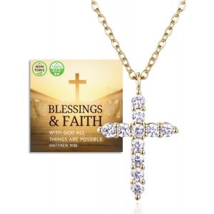 Kal-Collier Pendentif Croix En Diamant Plaqué Or 18k/Platine Pour Femmes|Bijoux Éco-Responsables Faits Main|Conçu En Italie|Réglable|Avec Carte|Pour Anniversaires,Fête Des Mères Et Mariages - Neuf