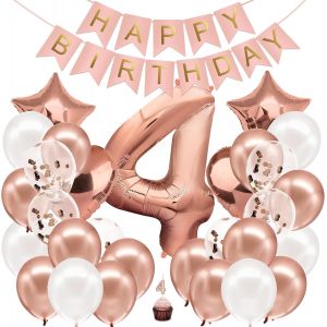 CAUC-&reg; Decoration Anniversaire Fille 4 ans Or Rose - Kit Anniversaire Fille - Ballon 4 ans - Neuf