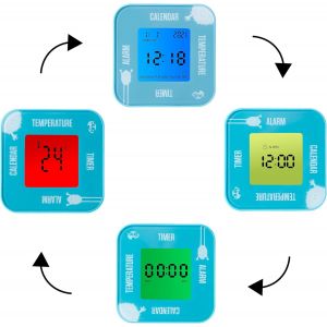 KAL-Alarme Numérique Pour Enfants, Température, Date Et Minuterie, Rotatif, Bleu, Petite Taille - Neuf