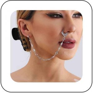 Kal-Punk Faux Anneau De Nez Boucle D'oreille Disque D'or Anneau De Nez Tassel Chaîne Hoop Vintage Paillettes Anneau De Nez Fringer Chaîne D'oreille Non Piercing Manchette Nez À L'oreille Chaîne - Neuf