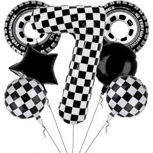 CAUC-Baudruche de Course, Ballon Aluminium Course, Ballons de Course pour Voiture, Anniversaire 7 Ans Balloon, &Eacute;toile et Pneu Ballon, pour F&ecirc;te Th&egrave;me Course et Anniversaires Enfants - Neuf
