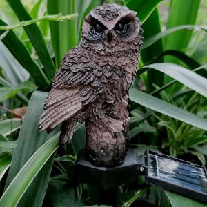 Lampe Solaire Led En Forme De Hibou Brun, Luminaire Décoratif D'extérieur, En Résine, À Piles, Idéal Pour Un Jardin, Une Pelouse, Un Sentier Ou Une Cour - Neuf