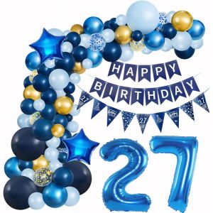 KALANKA-Arche Ballon Bleu 27 Ans Décorations Anniversaire - Guirlande et Ballons pour Fête Homme - Neuf