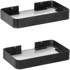 Lot de 2 petites &eacute;tag&egrave;res de salle de bain en verre, noir mat, &eacute;tag&egrave;re flottante pour salle de bain, mini &eacute;tag&egrave;re murale pour organisateur de salle de bain, montage mural, 20,3 cm - Neuf