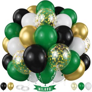 Lot De 60 Ballons Verts, Noirs, Dorés, De 30 Cm, Vert Foncé, Noir, Blanc, Ballons De Décoration Pour Anniversaire, Fête, Football, Jeu Vidéo, Noël, Remise De Diplôme, Fête Prénatale - Neuf